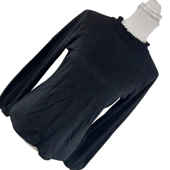 TALBOTS PETITE! BLACK W/SUBTLE BLACK SHIMMER METALLIC VELVET NECK SWEATER! SZ SP - Picture 1 of 9